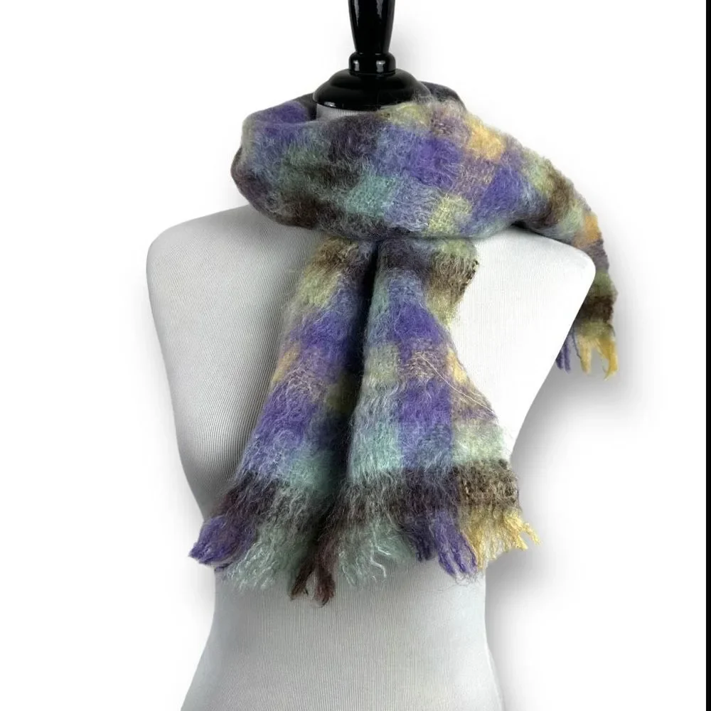 Sandy Macpherson Loch Lomond Women's Scarf Checker‎ Plaid Scottish Mohair Frige
